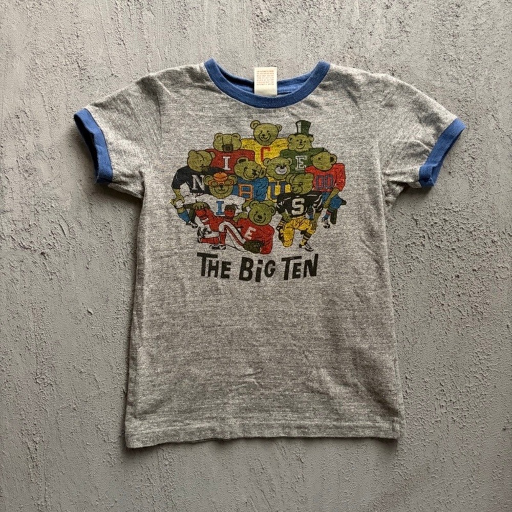 Denim & Dungaree Ringer T-Shirt Large 130CM Grey The Big Ten Japan Baby Tee